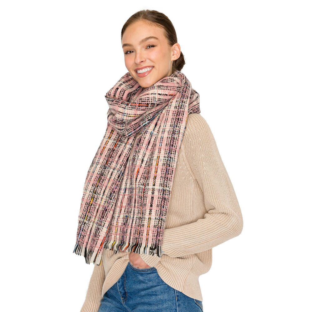 3836 Women's Fall & Winter Blanket Scarf- Glen Check Pink (17